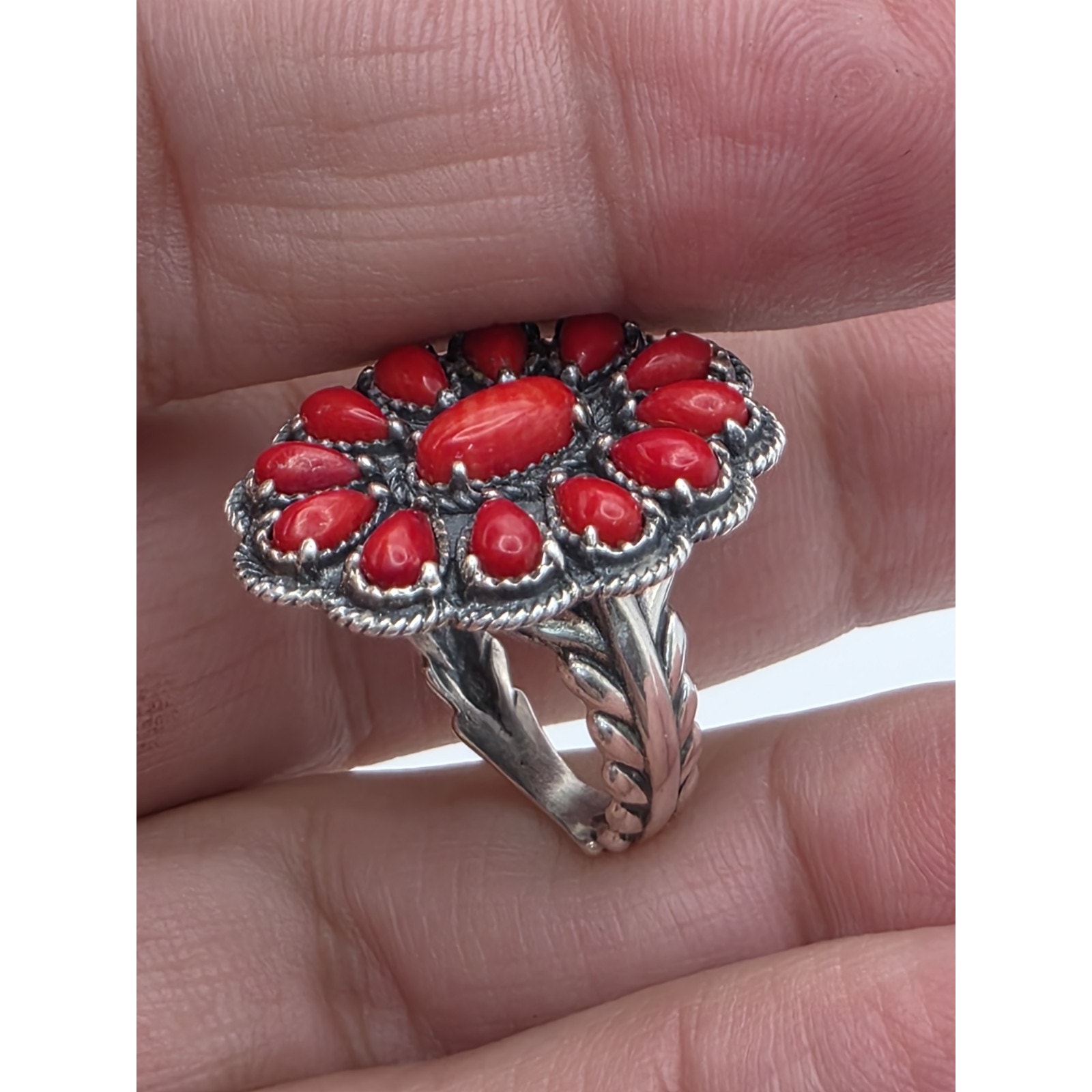 Utc 925 Sterling Silver Coral Ring Size 7